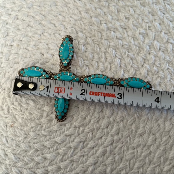 Large N Dishta Zuni Turquoise Cross Pendant Sterling Silver Inlay Navajo NM Vtg - Picture 9 of 15